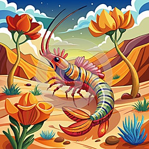 Anomalocaris shrimp unworthy sits desert Flower vector photo