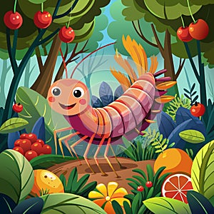 Anomalocaris shrimp upset smiles forest Fruits vector photo