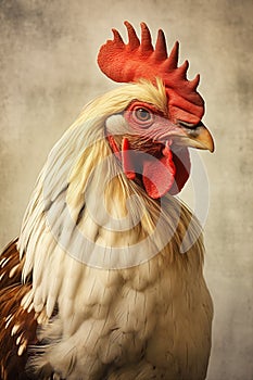 Anomalous Rooster: A Close-Up Portrait of an Overconfident Old C photo
