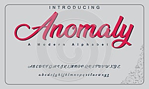 Anomaly font. Elegant alphabet letters font and number.