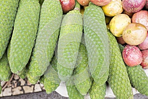 Anona fruits on display on a market photo