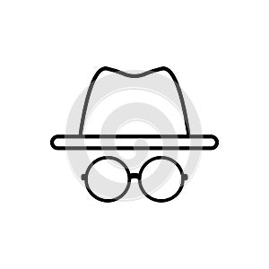 Anonym icon in outline style. Hat with glasses.