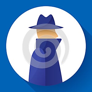 Anonymity concept, spy, detective, agent, anonym in coat and hat icon, anonymous, vector illustration.