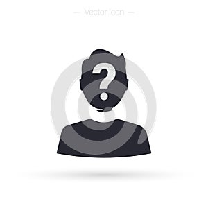 Anonymity icon. User silhouette with question mark. Unknown person. Isolated vector illustration