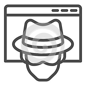 Anonymous browser line icon. Window with malefactor incognito net surfer. Data security vector design concept, outline photo