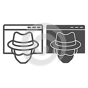 Anonymous browser line and solid icon. Window with malefactor incognito net surfer. Data security vector design concept photo