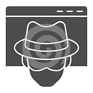 Anonymous browser solid icon. Window with malefactor incognito net surfer. Data security vector design concept, glyph photo
