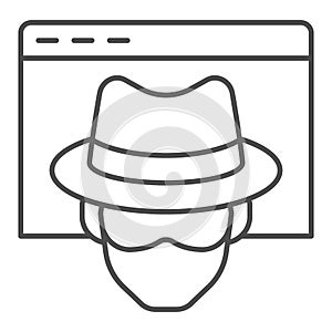 Anonymous browser thin line icon. Window with malefactor incognito net surfer. Data security vector design concept photo