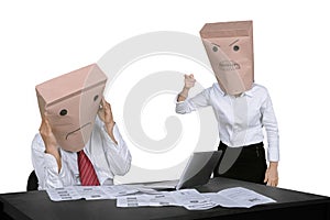 Anonymous businesswoman scolding her employee