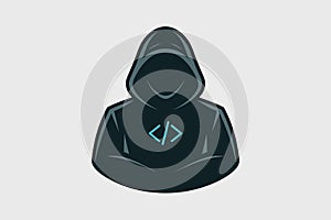 Anonymous Coder Icon with Programming Symbol, coding concept