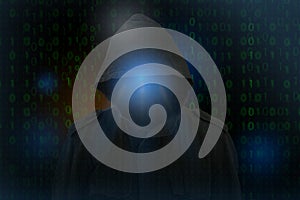 Anonymous computer hacker over abstract digital background. cyberhacks data security concept