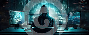 Anonymous hacker. Concept of dark web, cybercrime, cyberattack, etc. AI generated image