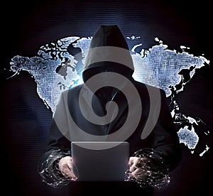 Anonymous hacker. Concept of dark web, cybercrime, cyberattack, etc. AI generated image