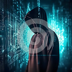 Anonymous hacker. Concept of cybercrime, cyberattack, dark web. AI generated