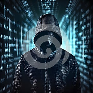 Anonymous hacker. Concept of cybercrime, cyberattack, dark web. AI generated