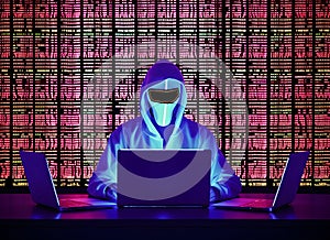 Anonymous hacker with hoodie. Concept of hacking cybersecurity, cybercrime, cyberattack, etc