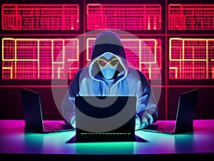 Anonymous hacker with hoodie. Concept of hacking cybersecurity, cybercrime, cyberattack, etc
