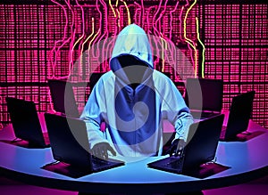 Anonymous hacker with hoodie. Concept of hacking cybersecurity, cybercrime, cyberattack, etc