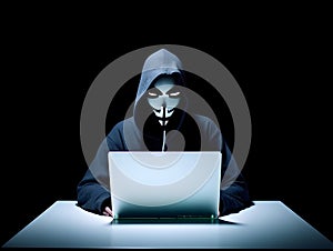 Anonymous hacker with laptop. Concept of hacking cybersecurity, cybercrime, cyberattack, etc
