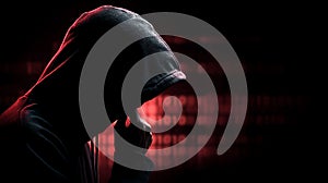 Anonymous Hacker Silhouette with Red Binary Code Background