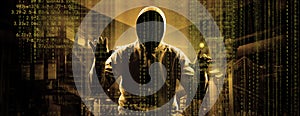 Anonymous internet hacker in front of computer. Web crime concept