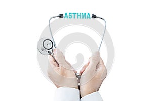 Anonymous male physician with asthma word