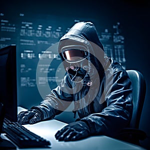 Anonymous robot hacker. Concept of hacking cybersecurity, cybercrime, cyberattack, dark web, etc