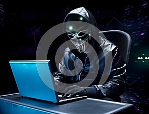 Anonymous robot hacker. Concept of hacking cybersecurity, cybercrime, cyberattack, dark web, etc