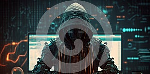 Anonymous robot hacker. Concept of hacking cybersecurity, cybercrime, cyberattack, etc