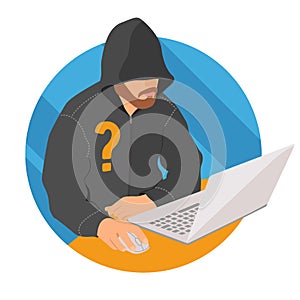 Anonymous user on laptop icon, flat design web anonymity sign photo