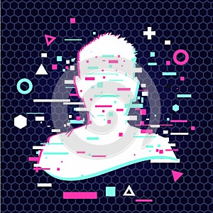 Anonymous vector icon. Incognito sign. Privacy concept. Human head with glitch face. Personal data security illustration