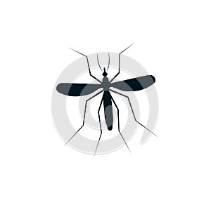 Anopheles mosquito logo. Dangerous bloodsucking insect logotype. Flying dengue disease carrier icon. Black and white photo