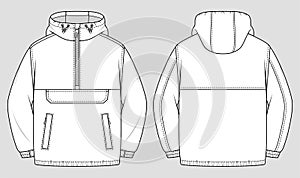 Anorak jacket. Vector technical sketch. Mockup template