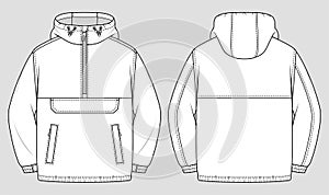 Anorak jacket. Vector technical sketch. Mockup template photo
