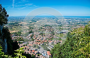 Anorama of Republic of San Marino and Italy from Monte Titano, C