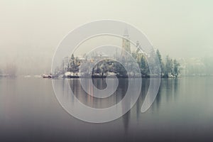 Anoramic view of Bled lake in the morning, Slovenia