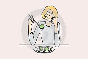 Anorexic woman struggle eating food