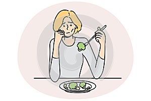 Anorexic woman struggle eating food