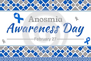 Anosmia Awareness Day wallpaper with colorful blue shapes and typography. February 27 is anosmia awareness day
