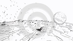 Another hand-drawn outline of the solar system planets, using a monochrome design to emphasize details.