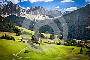 Funes Valley with Geislerspitzen (Gruppo delle Odle), South Tyrol, Italy photo
