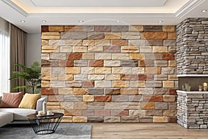 3D beautiful brick wall with vibrant wallpaper