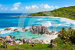 Anse Cocos - one of the most beautiful beach of Seychelles. La Digue Island, Seychelles