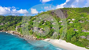 Anse La Liberte\' in Mahe\', Seychelles. Amazing aerial view from drone