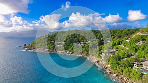 Anse La Liberte\' in Mahe\', Seychelles. Amazing aerial view from drone