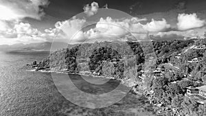 Anse La Liberte\' in Mahe\', Seychelles. Amazing aerial view from drone