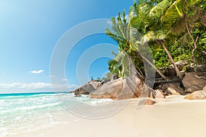 Anse Lazio beach under a blue sky