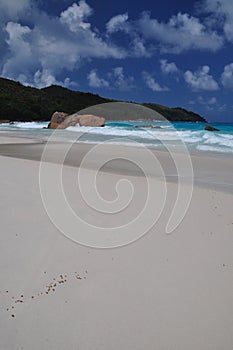 Anse Lazio, exotic beach with palm trees in praslin island, seychelles