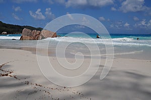 Anse Lazio, exotic beach with palm trees in praslin island, seychelles