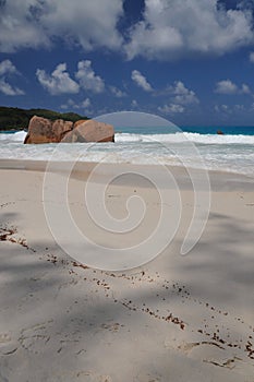 Anse Lazio, exotic beach with palm trees in praslin island, seychelles